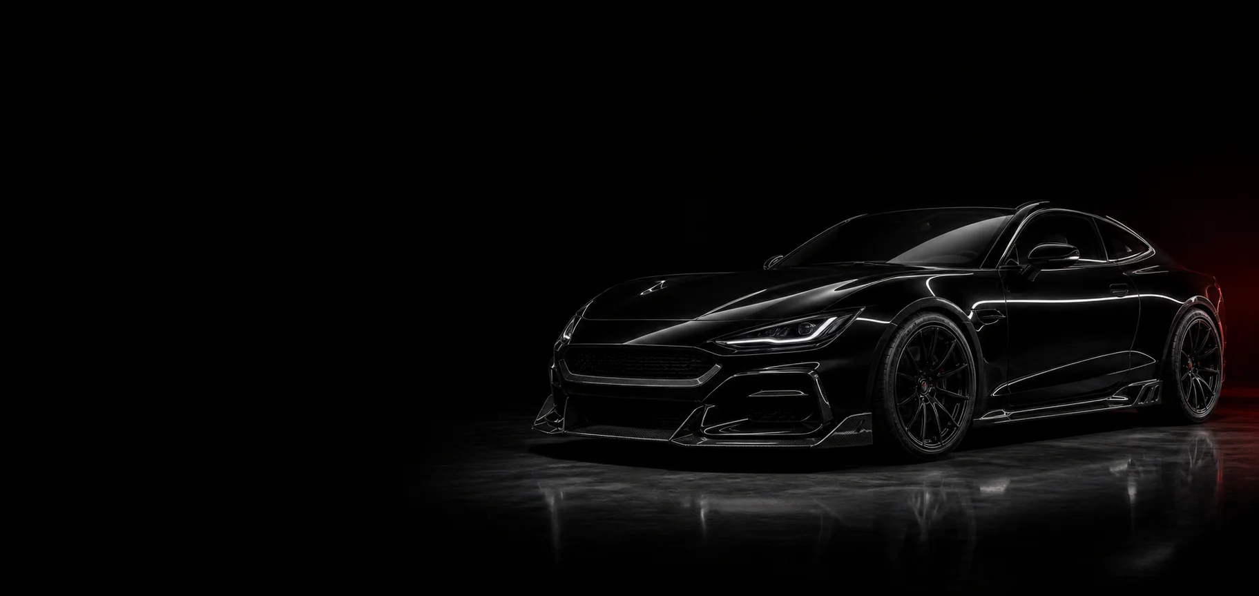 Carbon-bodied performance coupe lit in a measurement studio